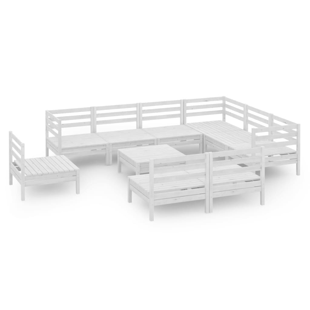 10 Piece Garden Lounge Set Solid Wood Pine White