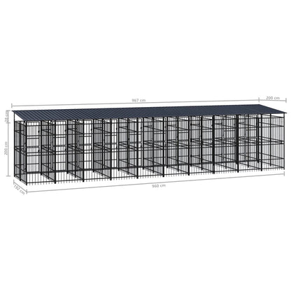 Outdoor Dog Kennel with Roof Steel 18.43 m²