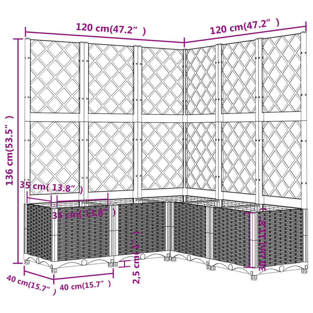 Garden Planter with Trellis Black 120x120x136 cm PP