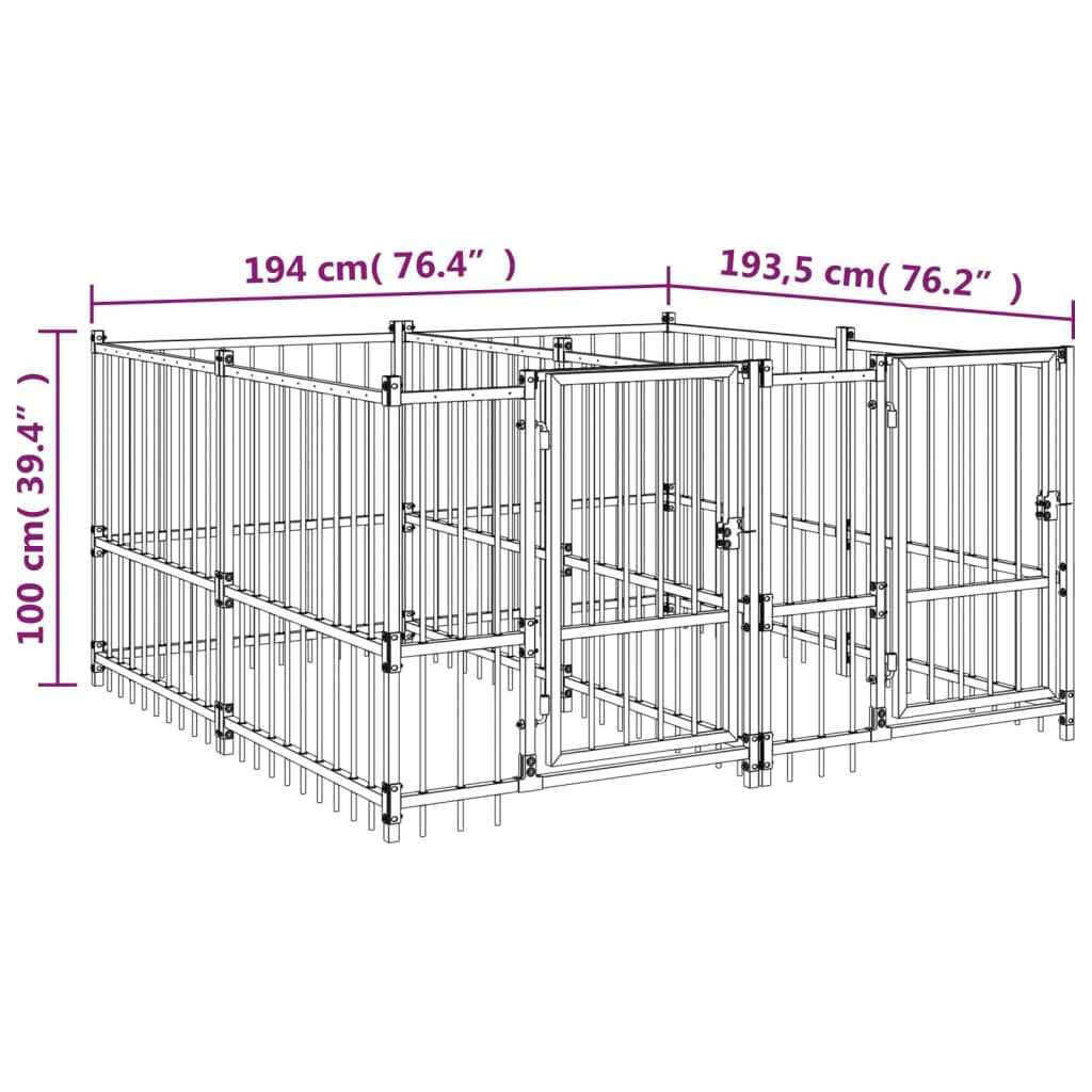 Outdoor Dog Kennel Steel 3.75 m²