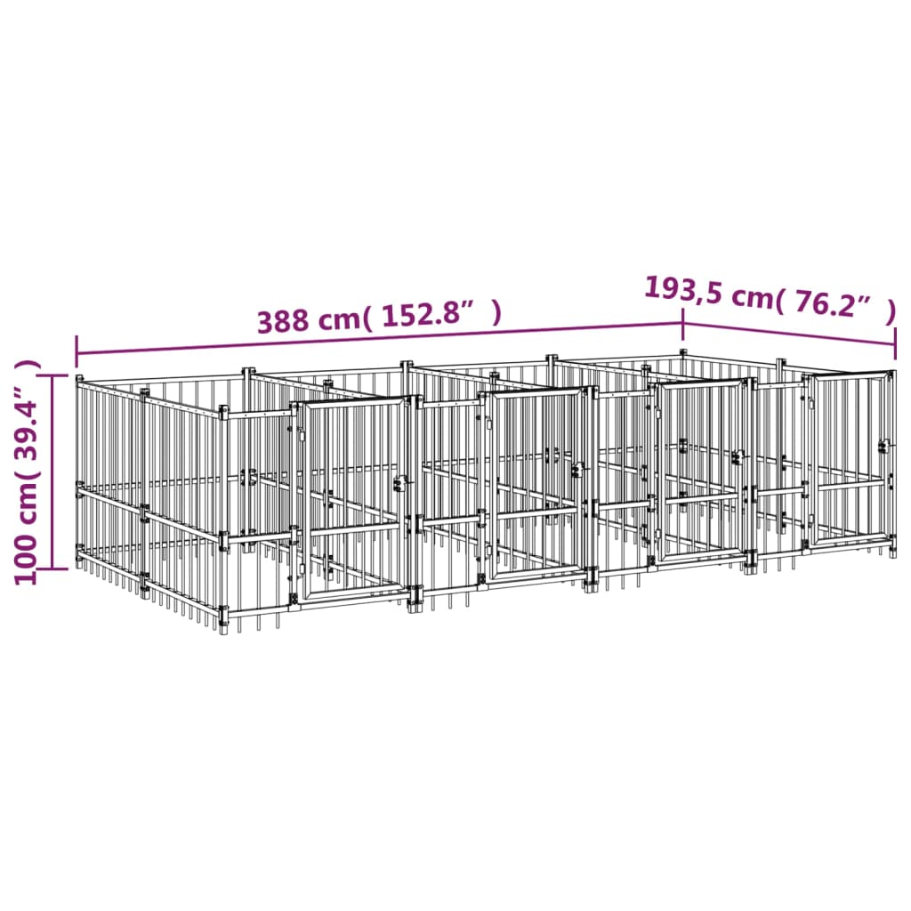 Outdoor Dog Kennel Steel 7.51 m²