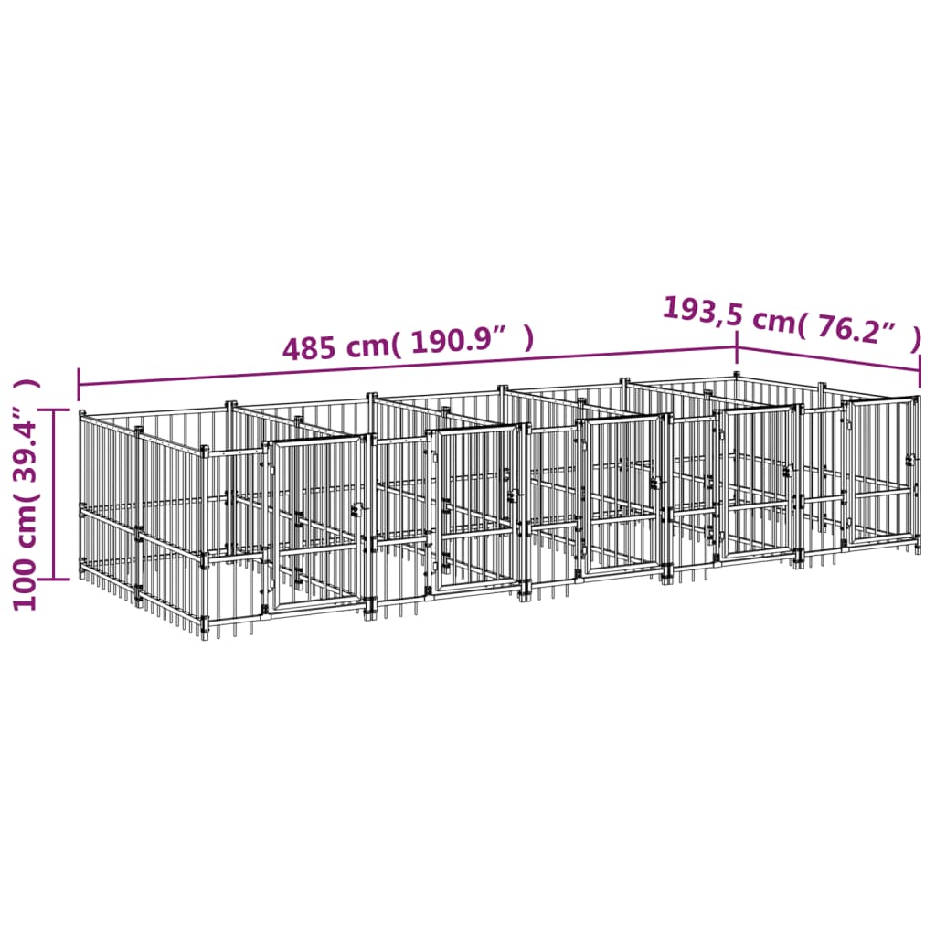 Outdoor Dog Kennel Steel 9.38 m²