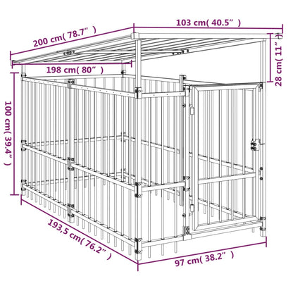 Outdoor Dog Kennel with Roof Steel 1.88 m²