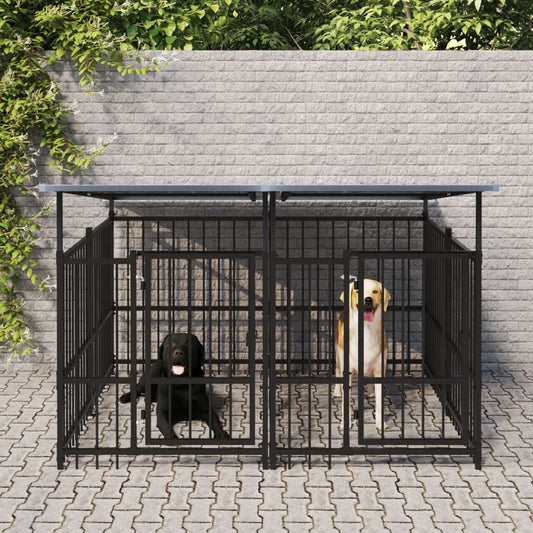 Outdoor Dog Kennel with Roof Steel 3.75 m²