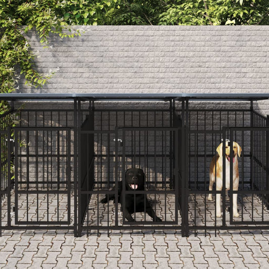 Outdoor Dog Kennel with Roof Steel 5.63 m²