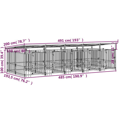 Outdoor Dog Kennel with Roof Steel 9.38 m²