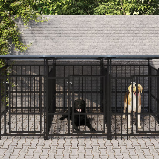 Outdoor Dog Kennel with Roof Steel 15.02 m²