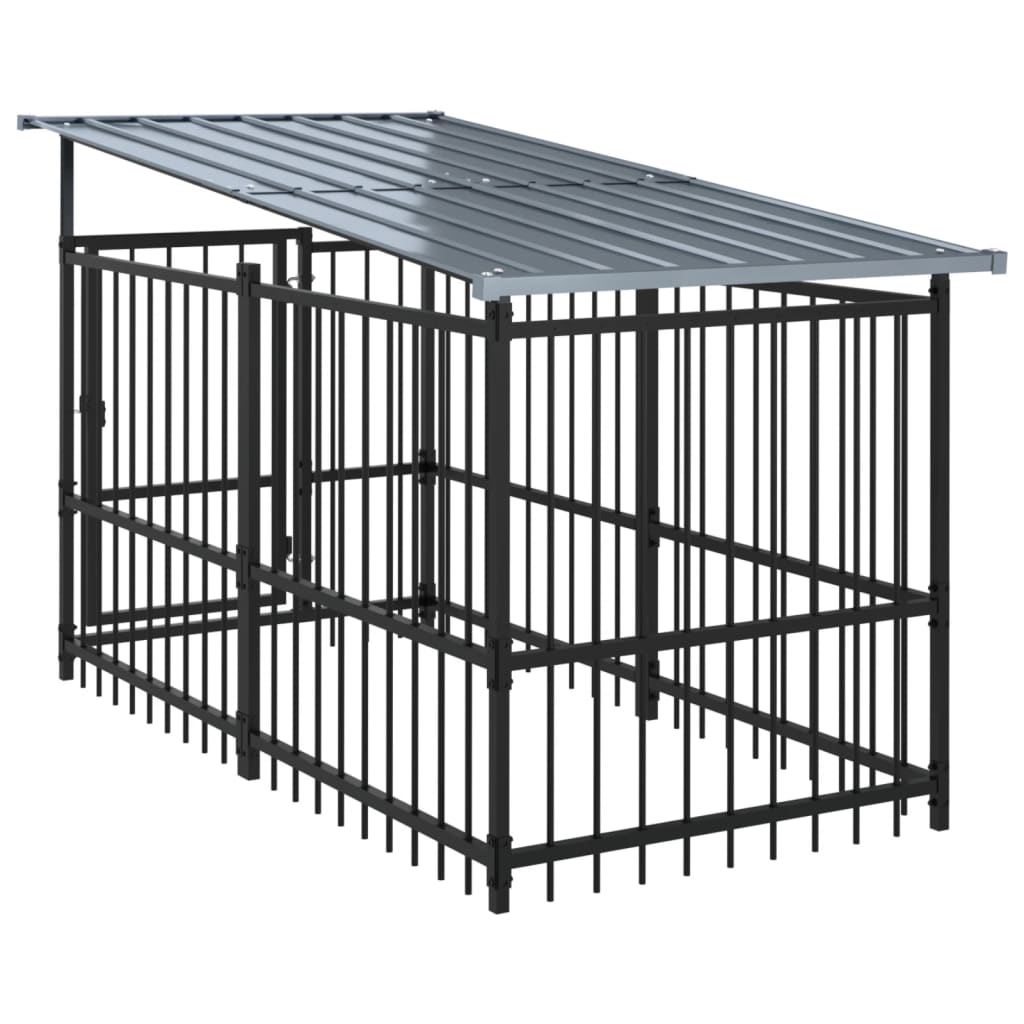 Outdoor Dog Kennel with Roof Steel 3.75 m²