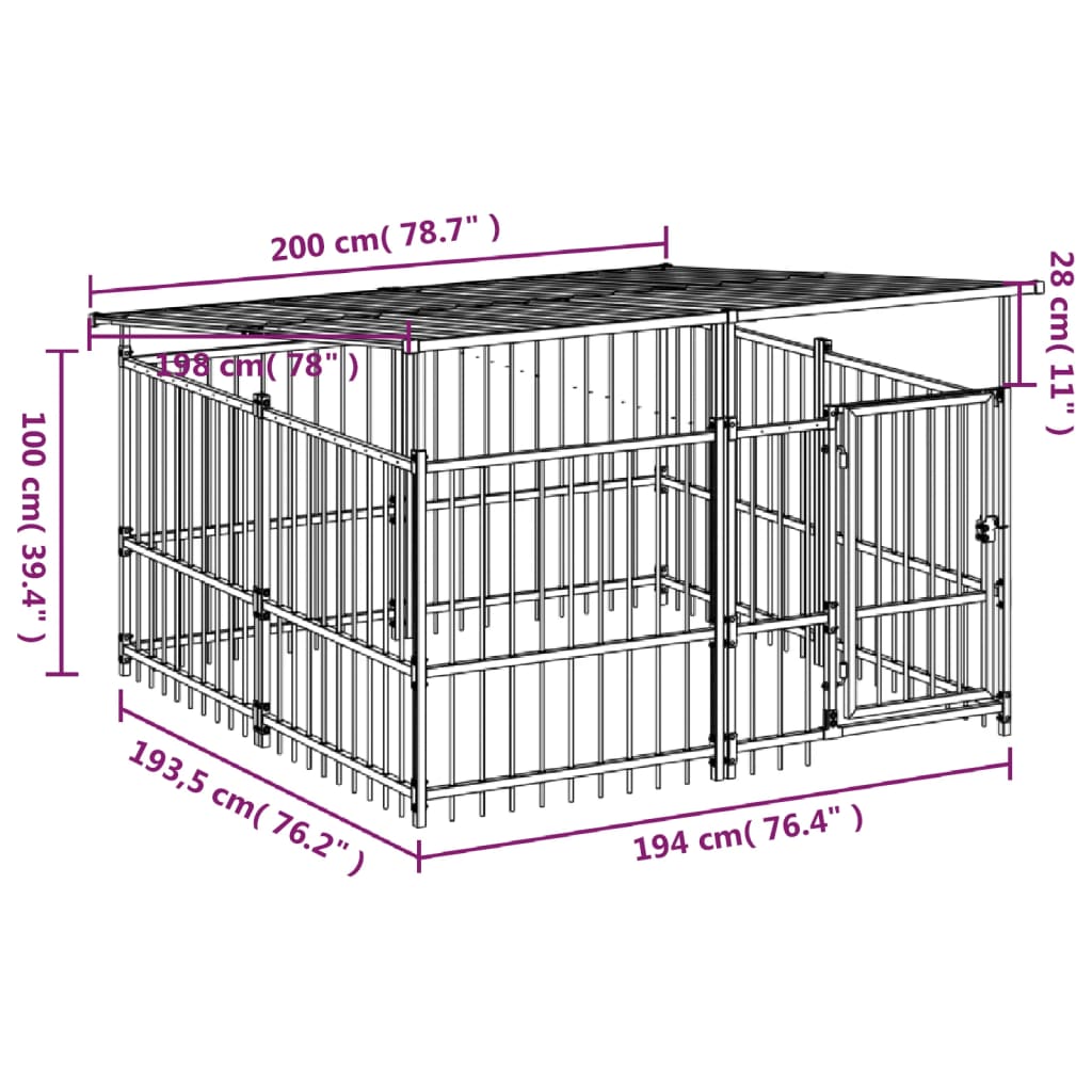 Outdoor Dog Kennel with Roof Steel 3.75 m²