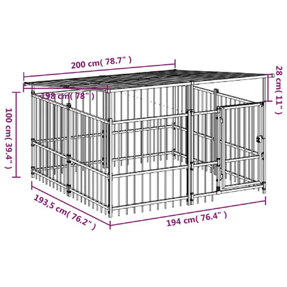 Outdoor Dog Kennel with Roof Steel 3.75 m²