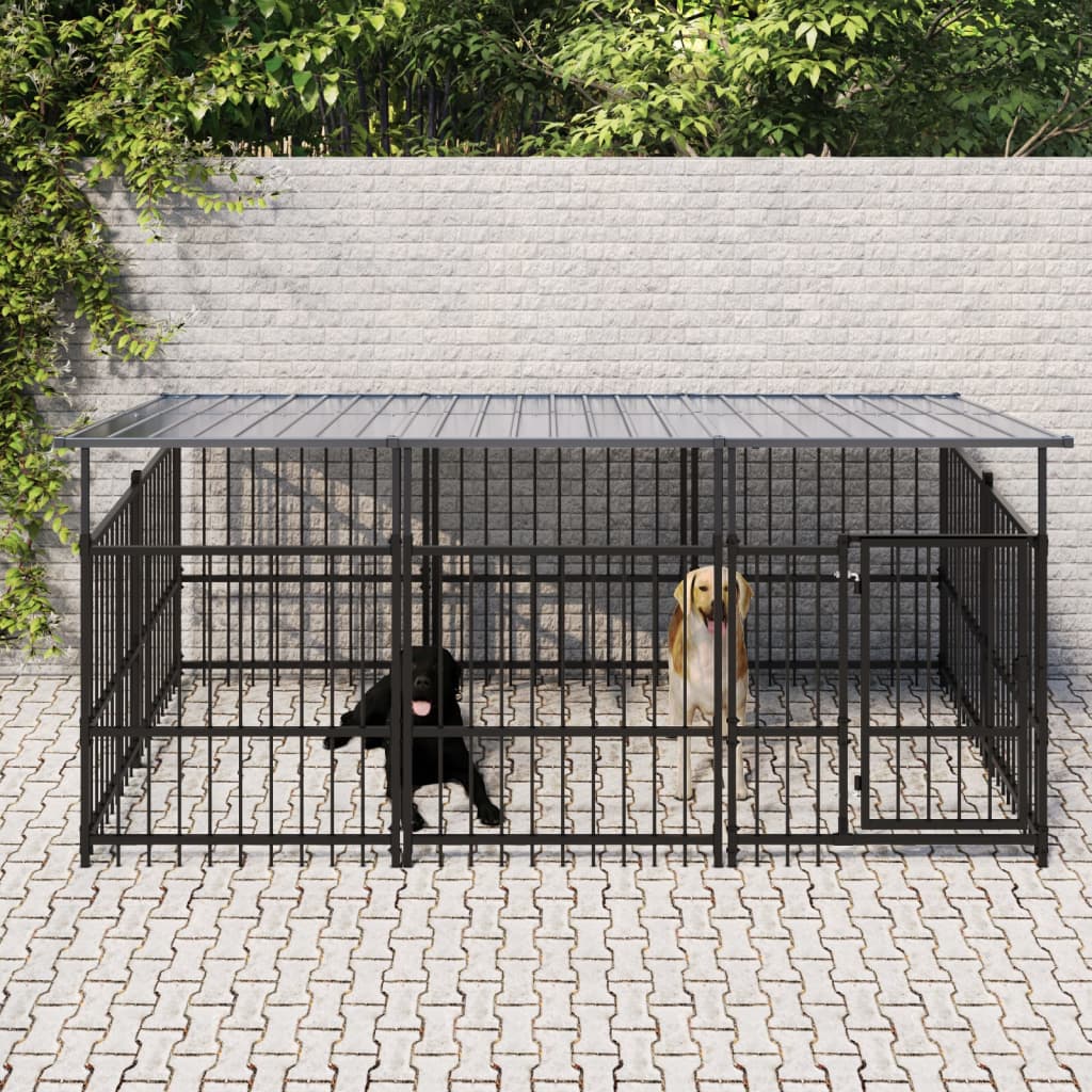 Outdoor Dog Kennel with Roof Steel 3.75 m²