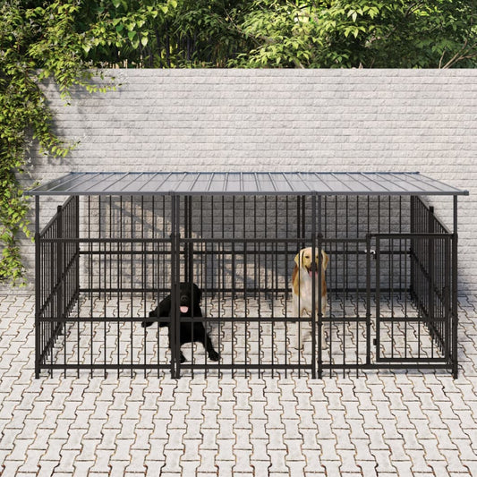 Outdoor Dog Kennel with Roof Steel 3.75 m²