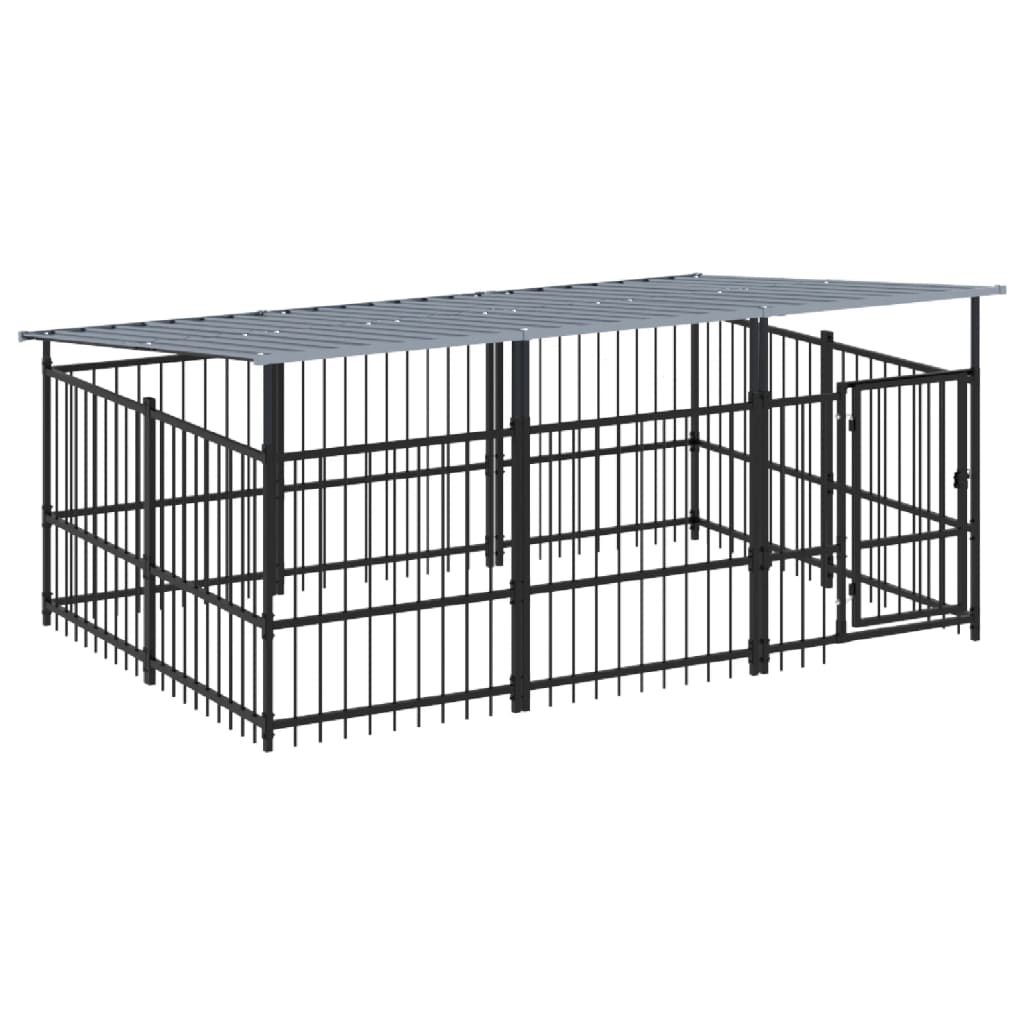 Outdoor Dog Kennel with Roof Steel 5.63 m²