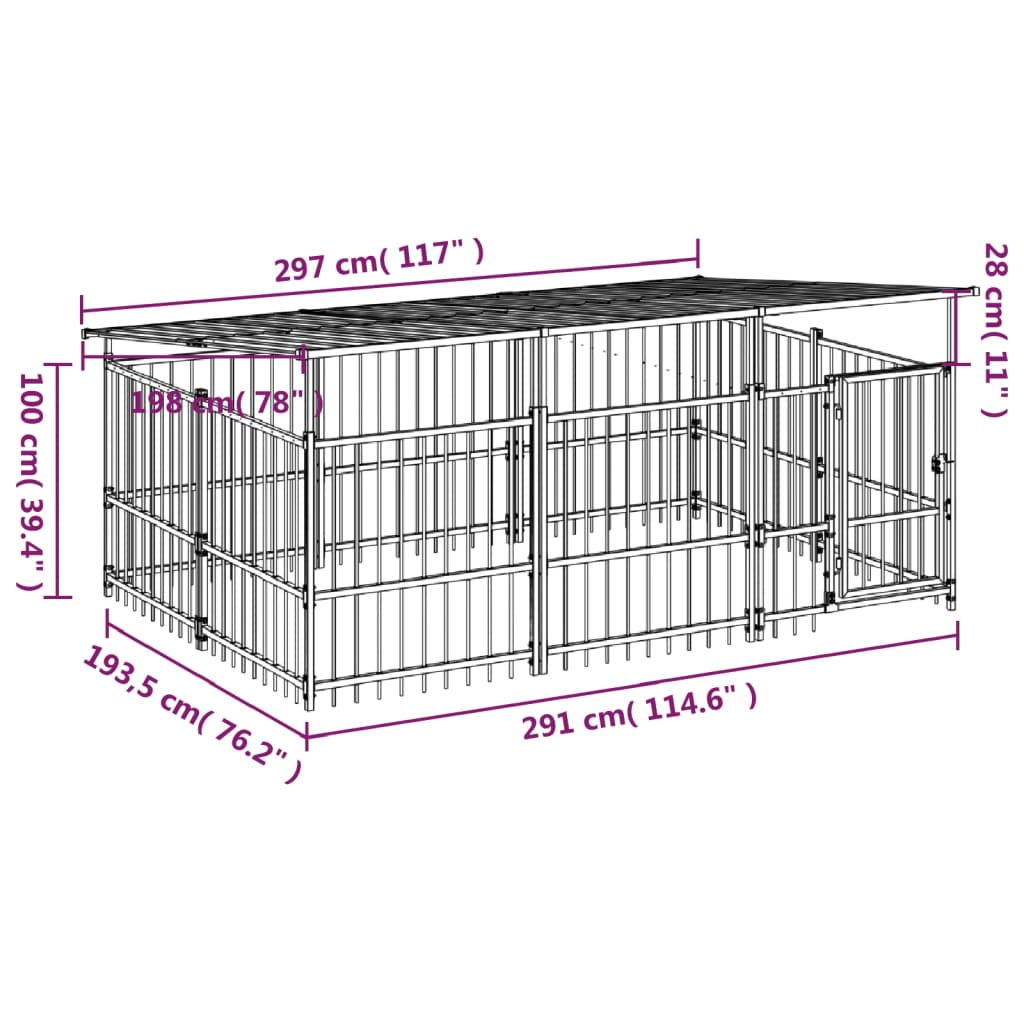 Outdoor Dog Kennel with Roof Steel 5.63 m²