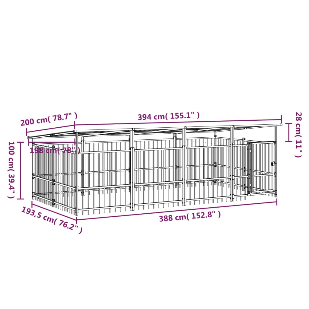 Outdoor Dog Kennel with Roof Steel 7.51 m²