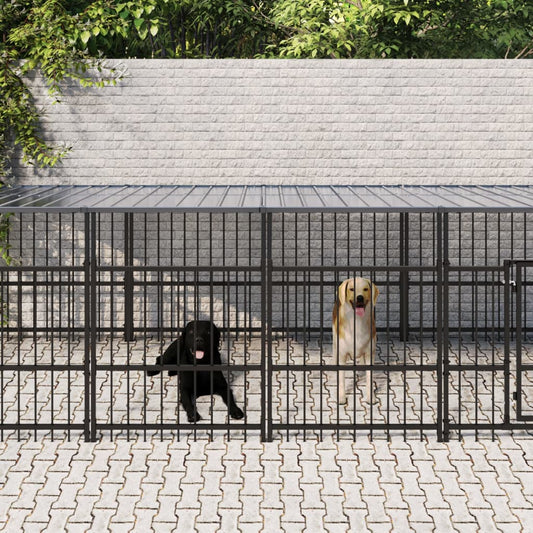 Outdoor Dog Kennel with Roof Steel 7.51 m²