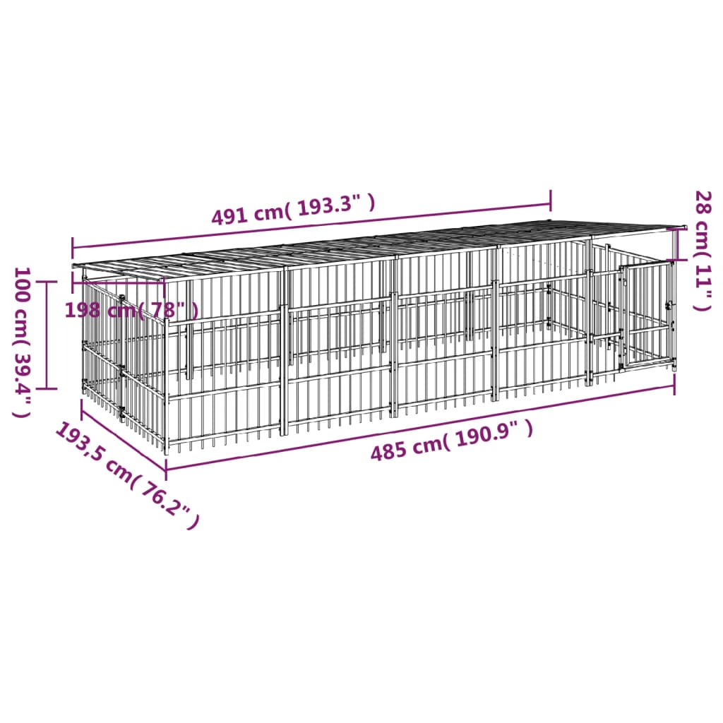 Outdoor Dog Kennel with Roof Steel 9.38 m²