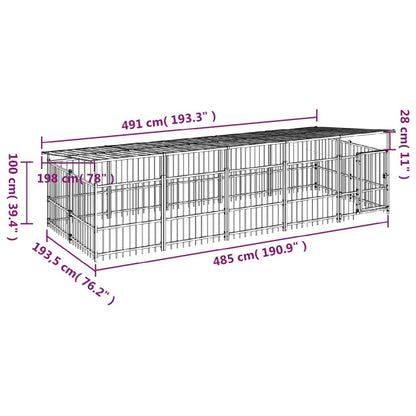 Outdoor Dog Kennel with Roof Steel 9.38 m²