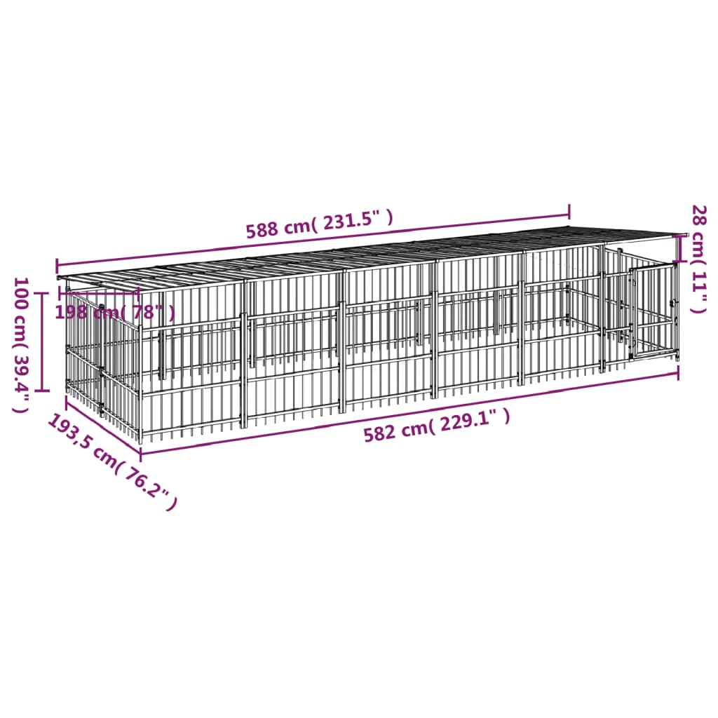 Outdoor Dog Kennel with Roof Steel 11.26 m²
