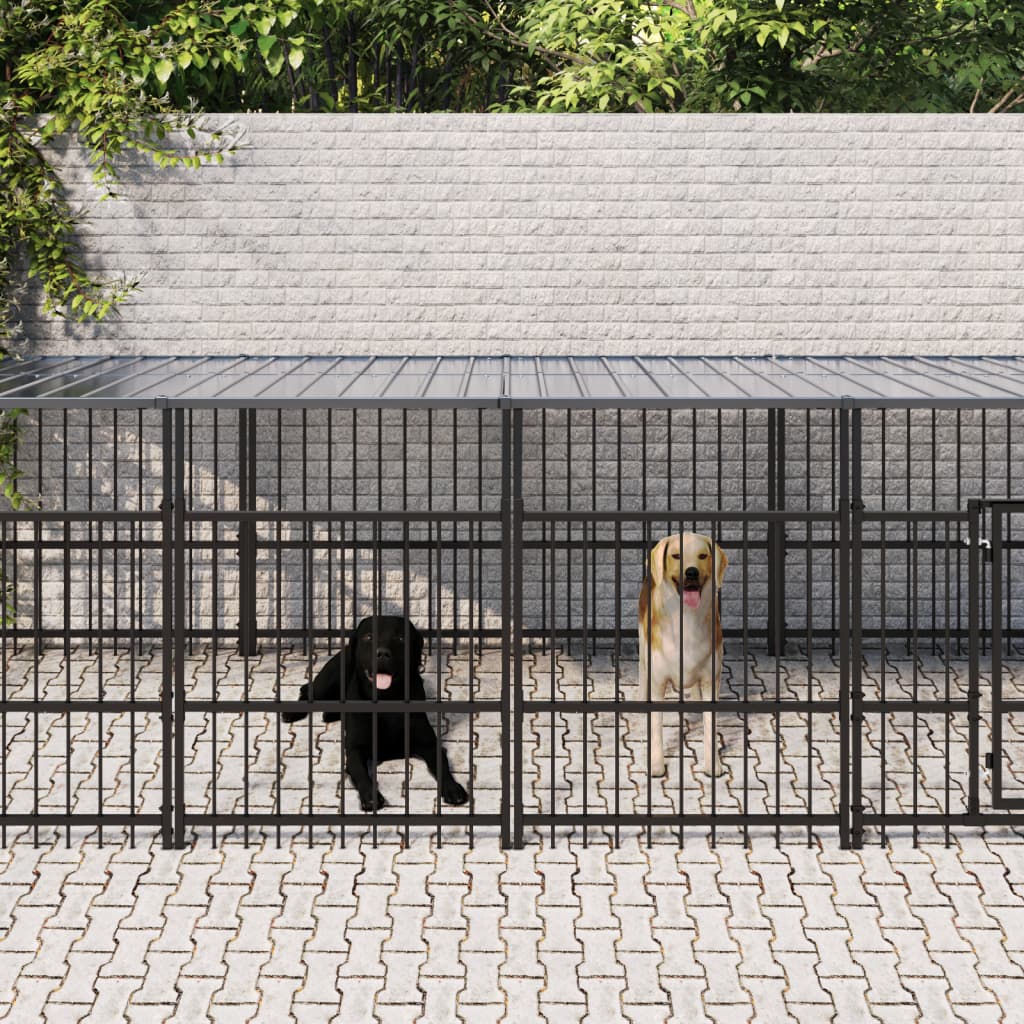 Outdoor Dog Kennel with Roof Steel 11.26 m²
