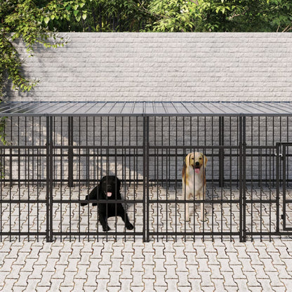 Outdoor Dog Kennel with Roof Steel 11.26 m²
