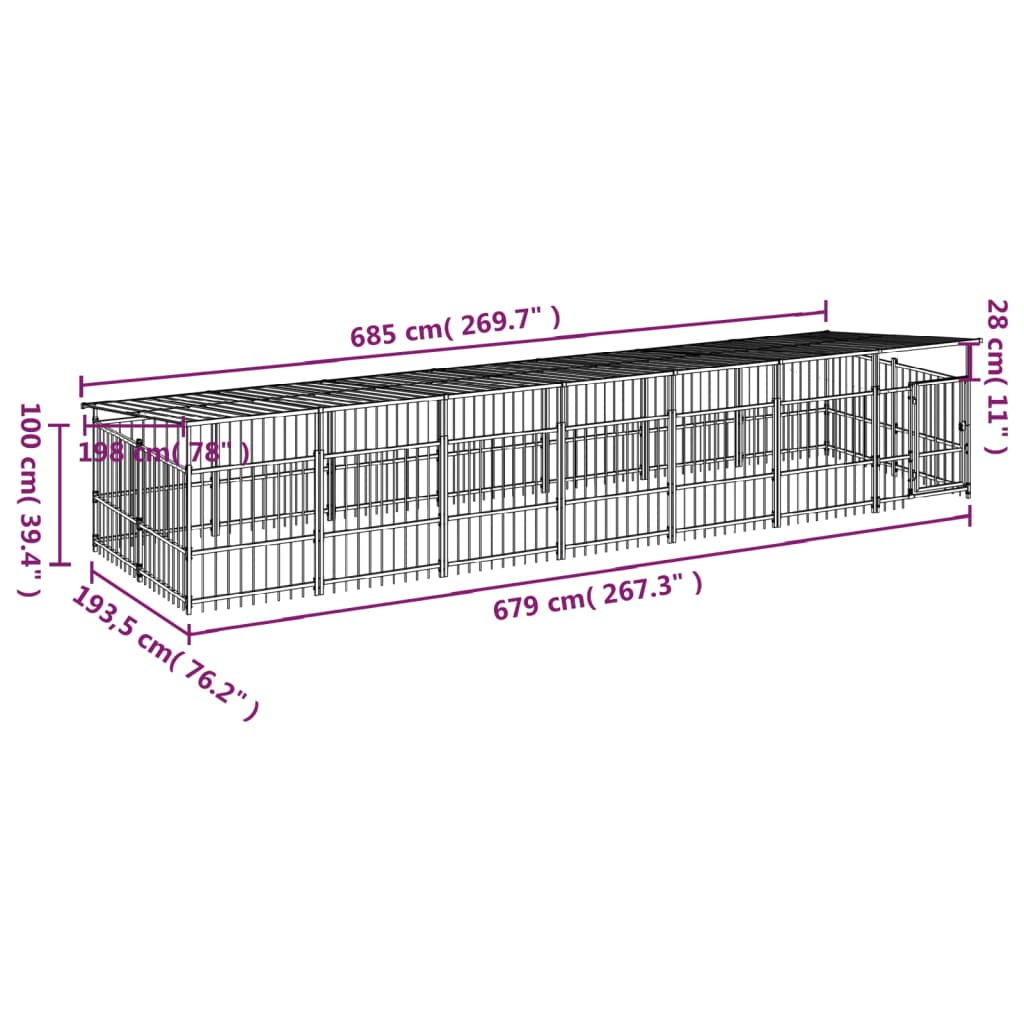 Outdoor Dog Kennel with Roof Steel 13.14 m²
