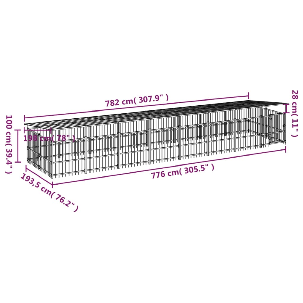Outdoor Dog Kennel with Roof Steel 15.02 m²