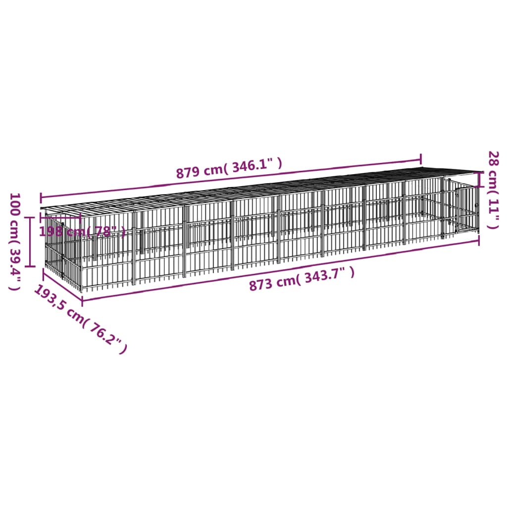 Outdoor Dog Kennel with Roof Steel 16.89 m²