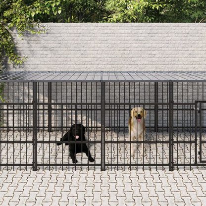 Outdoor Dog Kennel with Roof Steel 16.89 m²