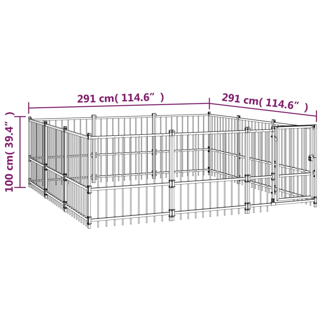 Outdoor Dog Kennel Steel 8.47 m²