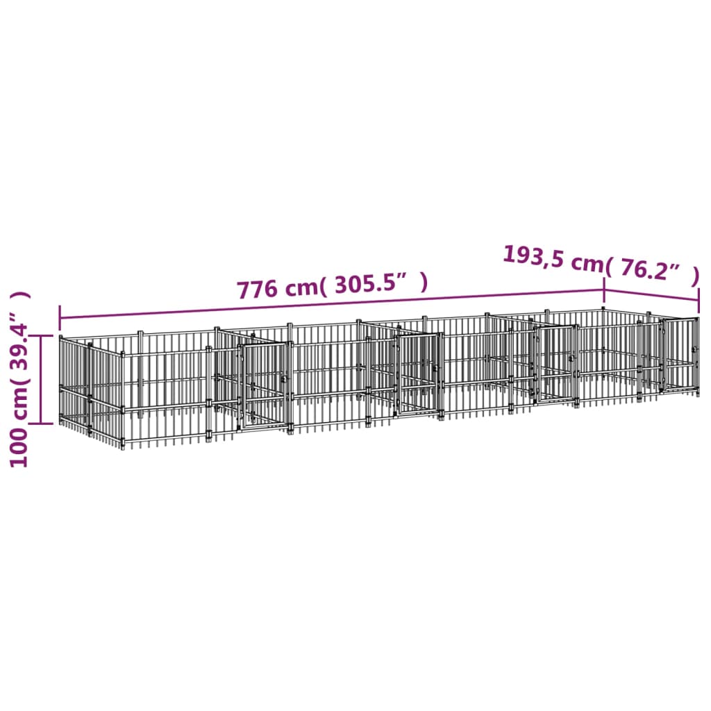 Outdoor Dog Kennel Steel 15.02 m²