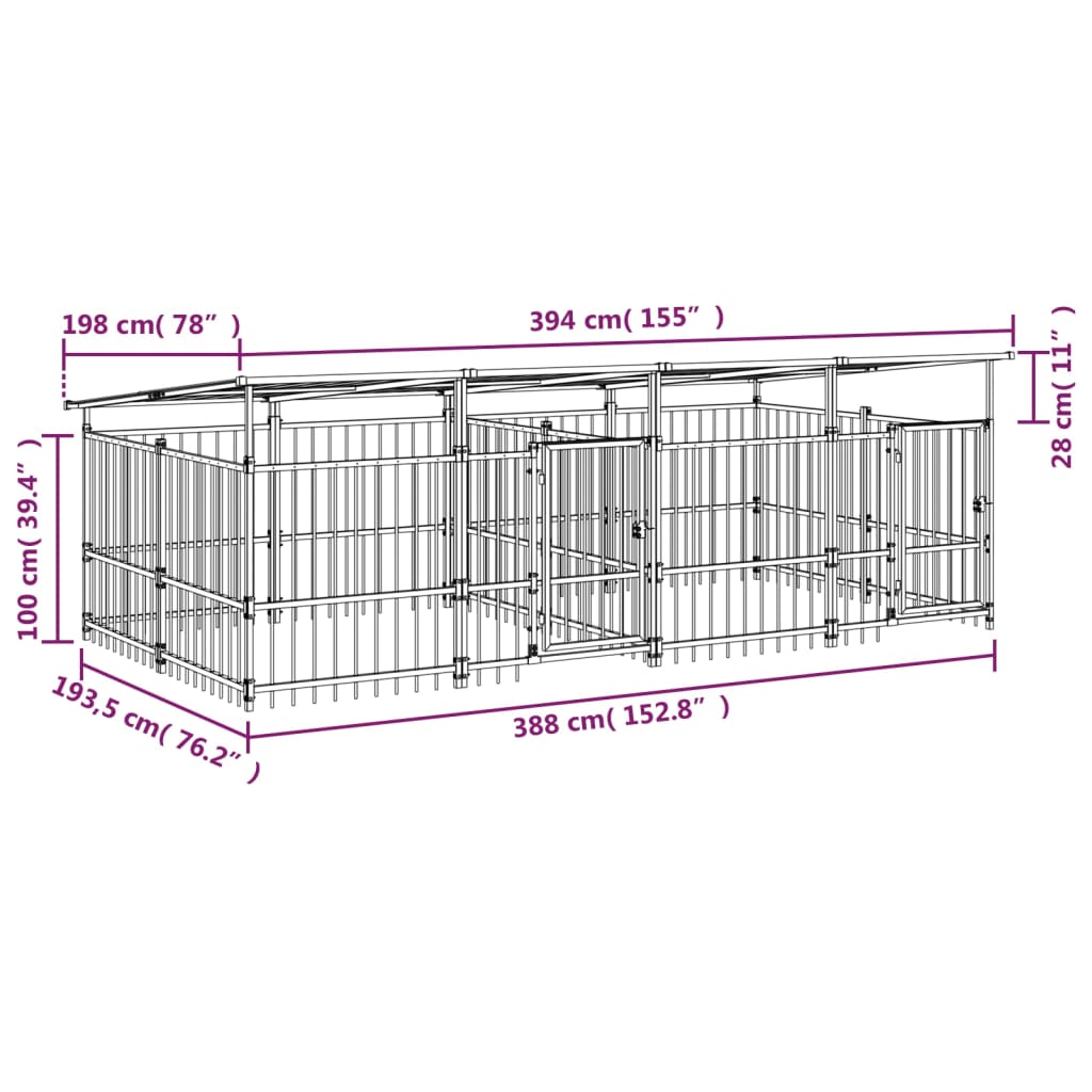Outdoor Dog Kennel with Roof Steel 7.51 m²