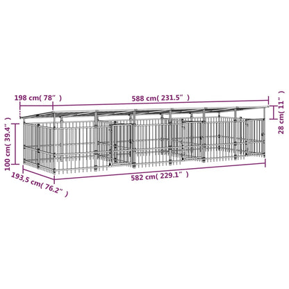 Outdoor Dog Kennel with Roof Steel 11.26 m²