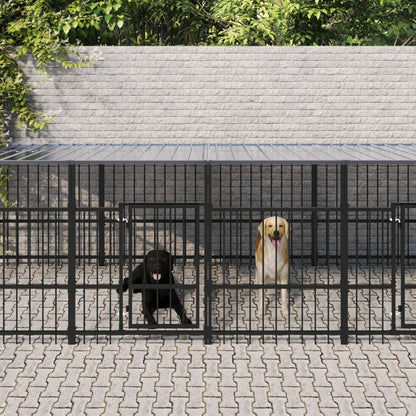 Outdoor Dog Kennel with Roof Steel 11.26 m²