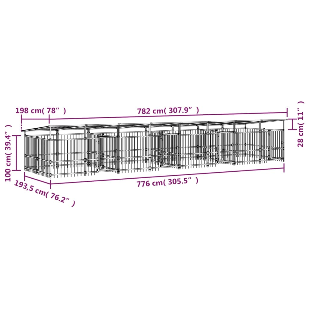Outdoor Dog Kennel with Roof Steel 15.02 m²