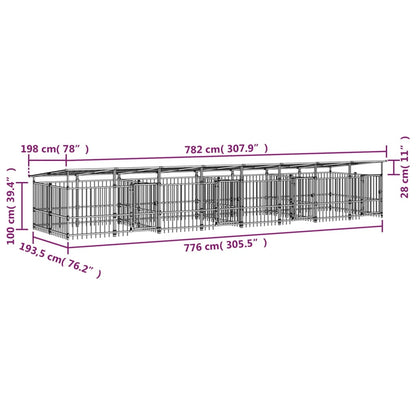 Outdoor Dog Kennel with Roof Steel 15.02 m²
