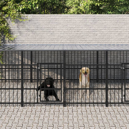Outdoor Dog Kennel with Roof Steel 18.77 m²