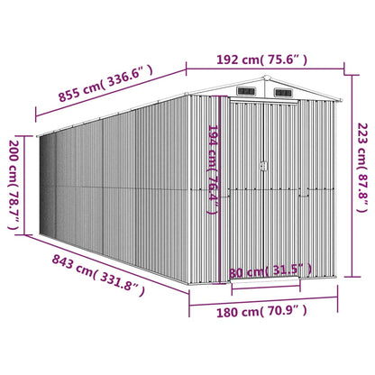 Garden Shed Light Grey 192x855x223 cm Galvanised Steel