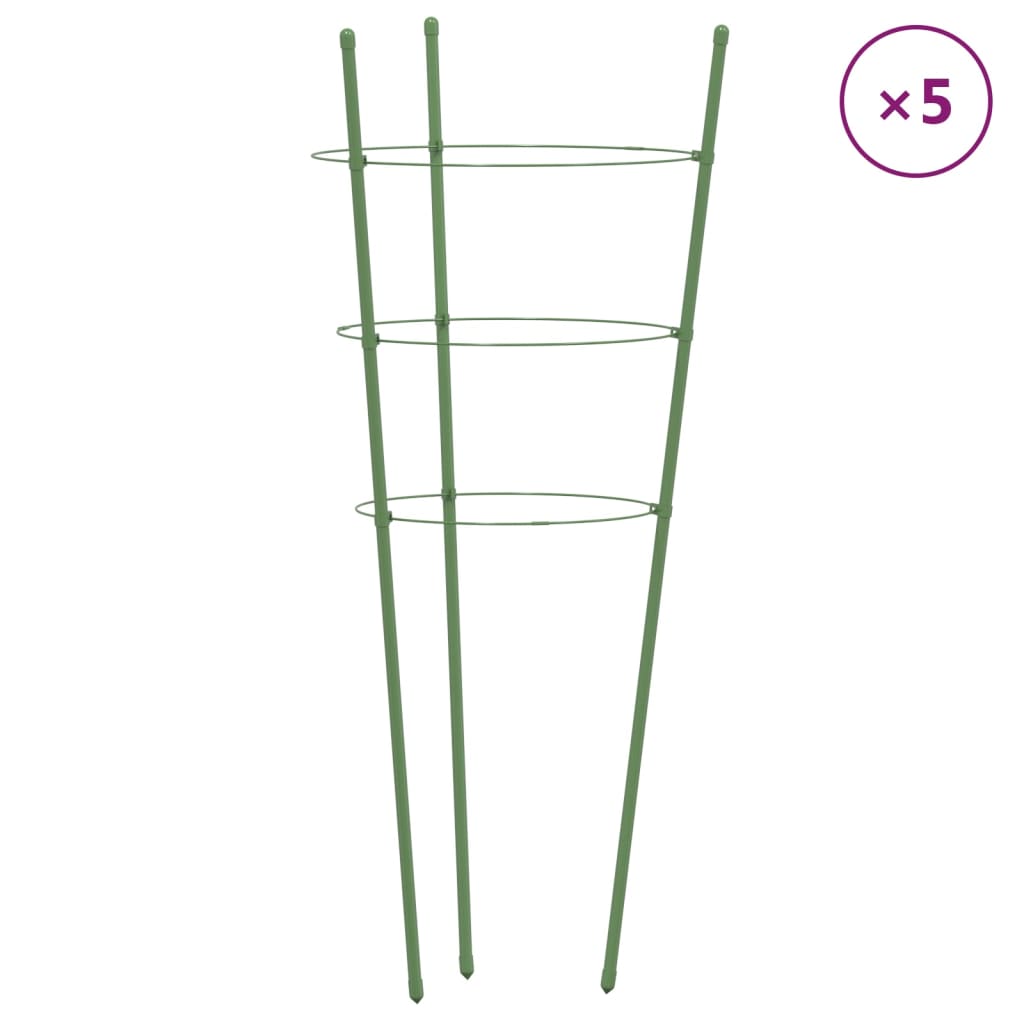 Garden Plant Supports with 3 Rings 5 pcs Green 45 cm Steel