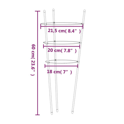 Garden Plant Supports with 3 Rings 5 pcs Green 60 cm Steel