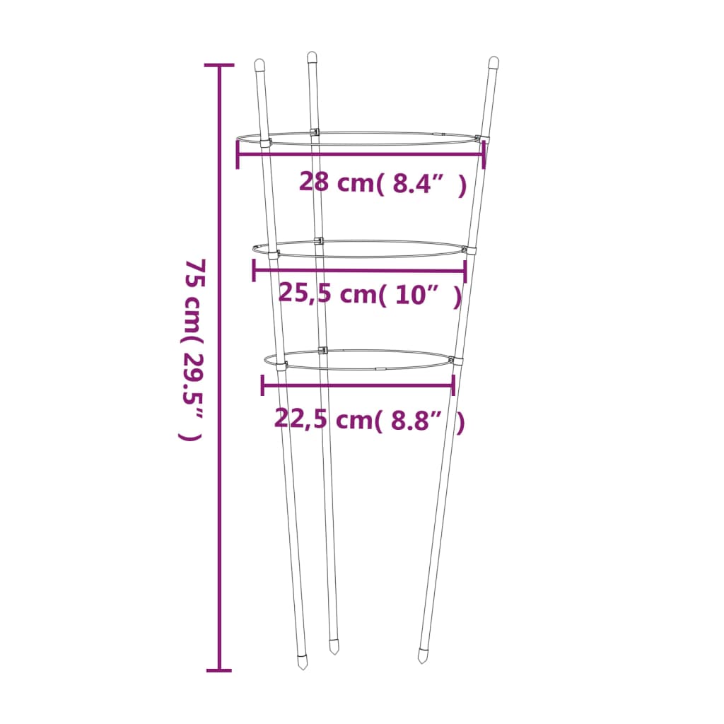 Garden Plant Supports with 3 Rings 5 pcs Green 75 cm Steel