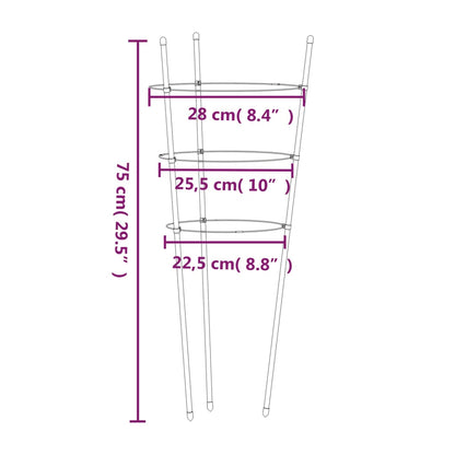 Garden Plant Supports with 3 Rings 5 pcs Green 75 cm Steel