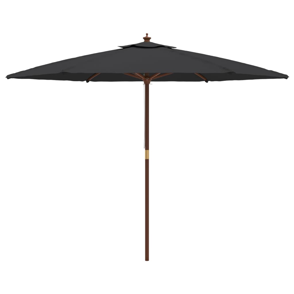 Garden Parasol with Wooden Pole Black 299x240 cm