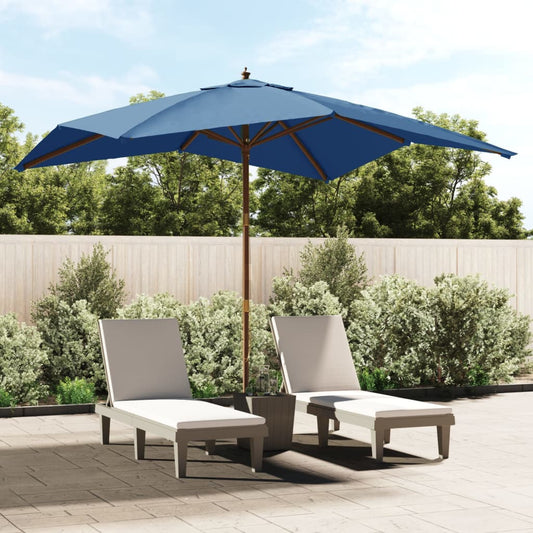 Garden Parasol with Wooden Pole Azure Blue 300x300x273 cm