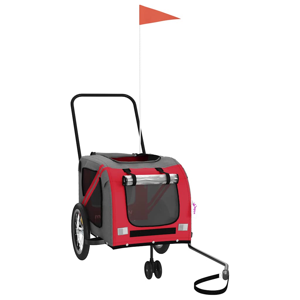 Pet Bike Trailer Red and Grey Oxford Fabric and Iron