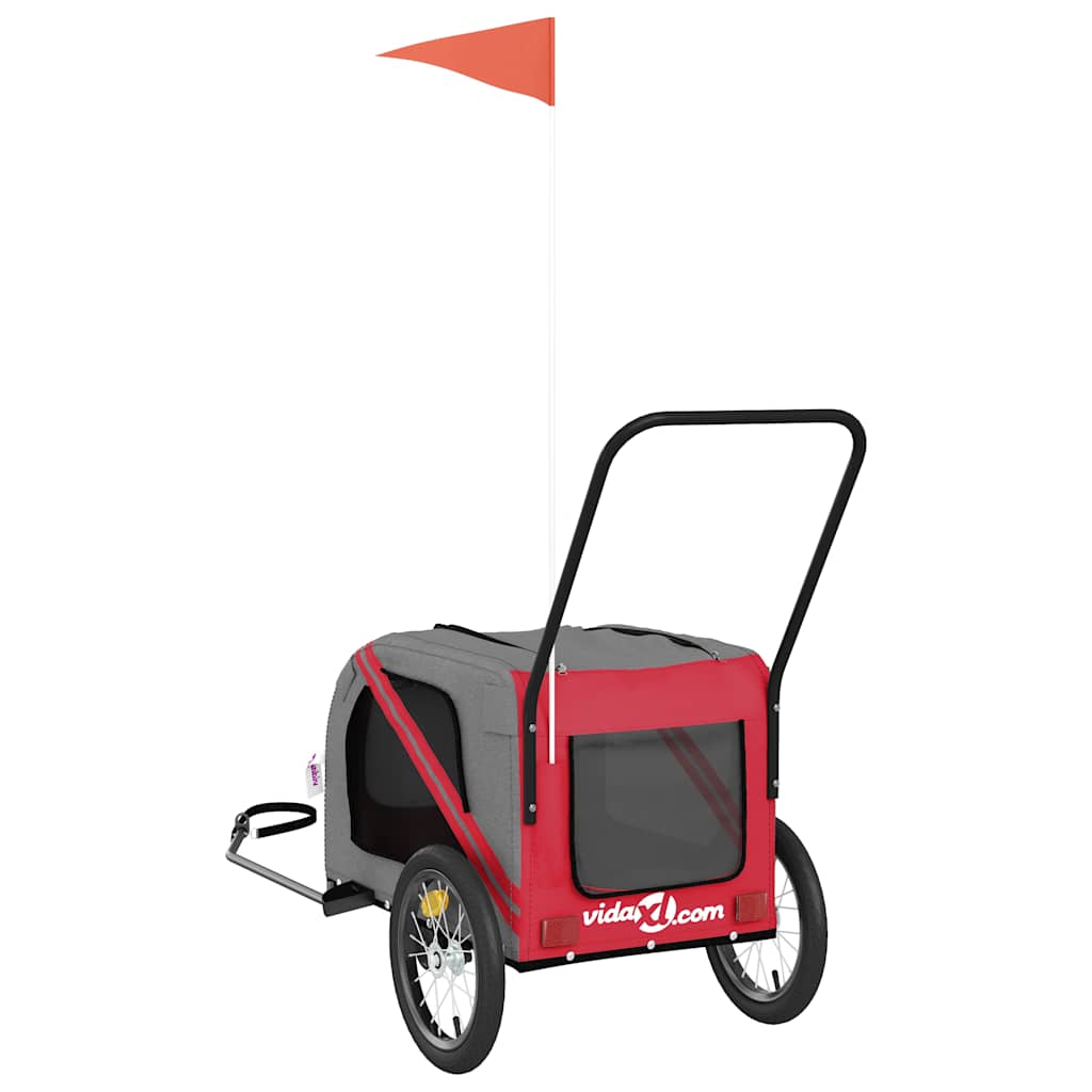Pet Bike Trailer Red and Grey Oxford Fabric and Iron