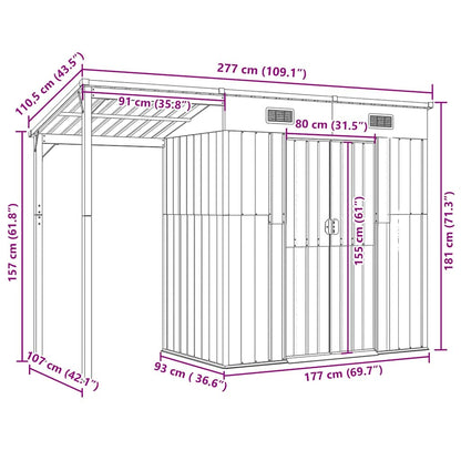 Garden Shed with Extended Roof Green 277x110.5x181 cm Steel