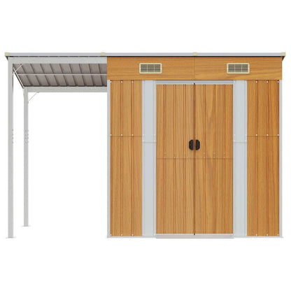 Garden Shed with Extended Roof Light Brown 277x110.5x181cm Steel