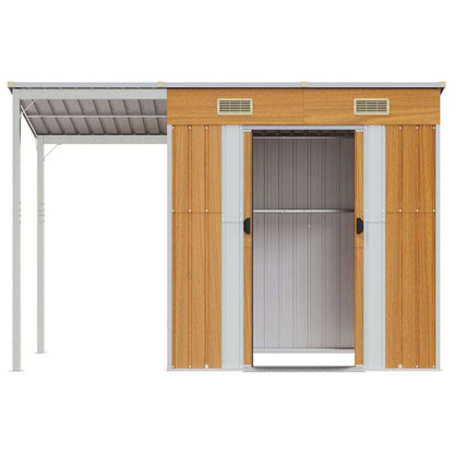 Garden Shed with Extended Roof Light Brown 277x110.5x181cm Steel