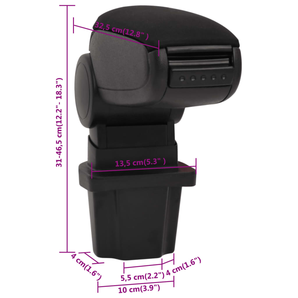 Car Armrest Black 13.5x32.5x(31-46.5) cm ABS